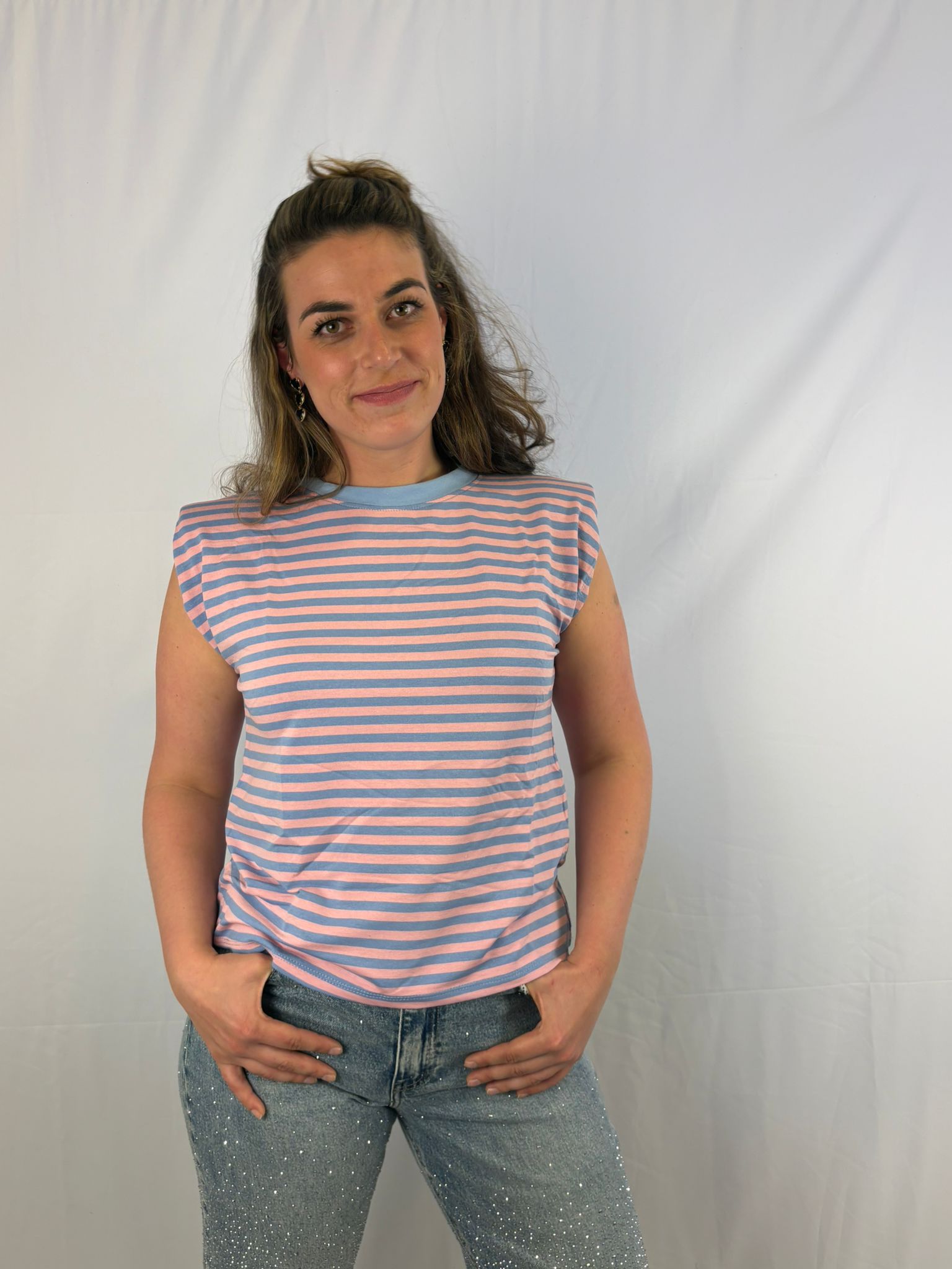 Happy stripes korte mouw - Blauw /Roze