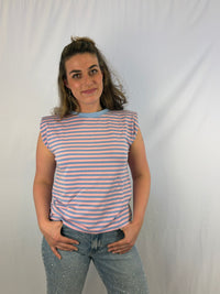 Happy stripes korte mouw - Blauw /Roze