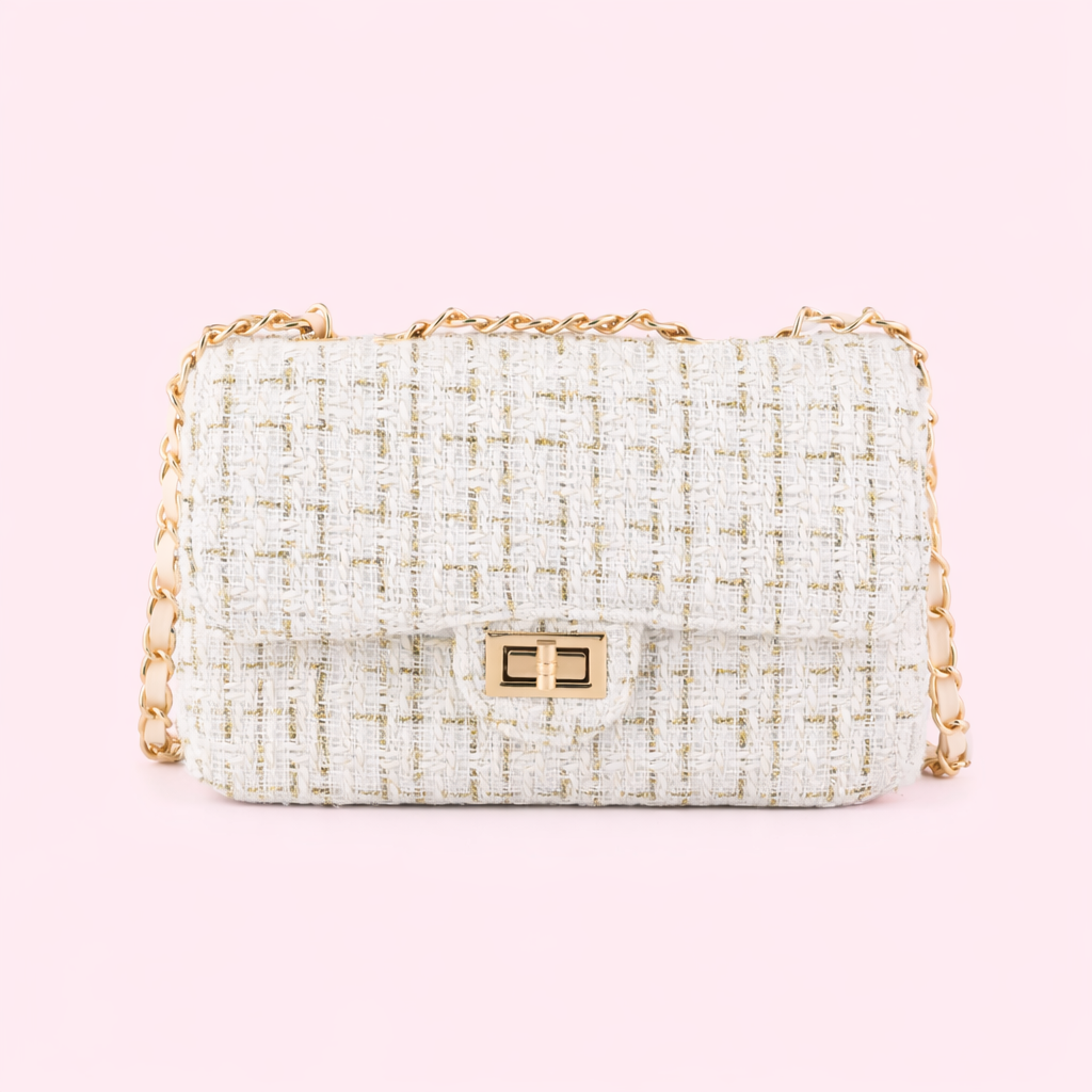 Tweed Glam Schoulderbag- Wit/Goud