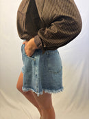 Denim gerafeld spijker short