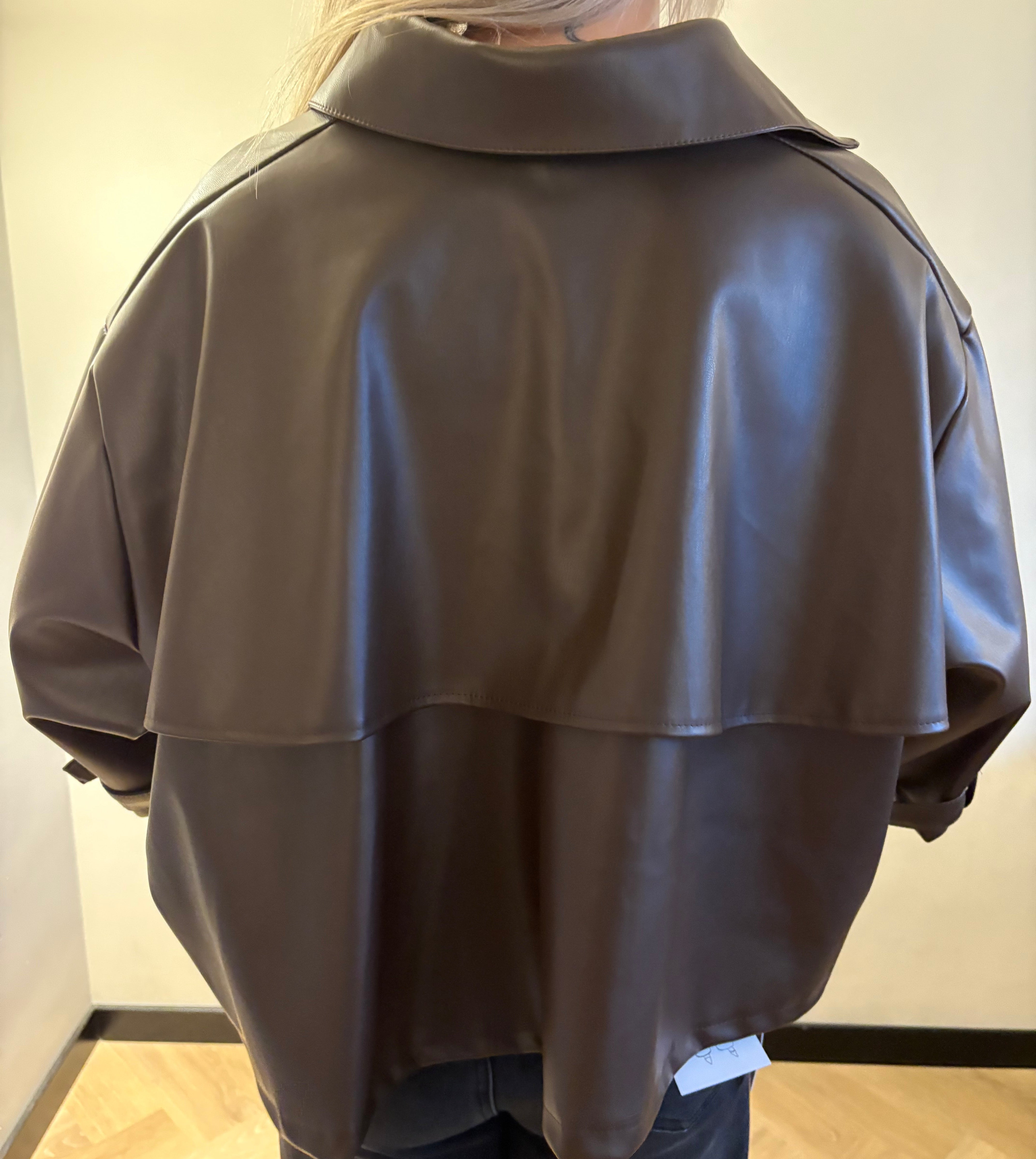 Naomi Leren blouse - Bruin