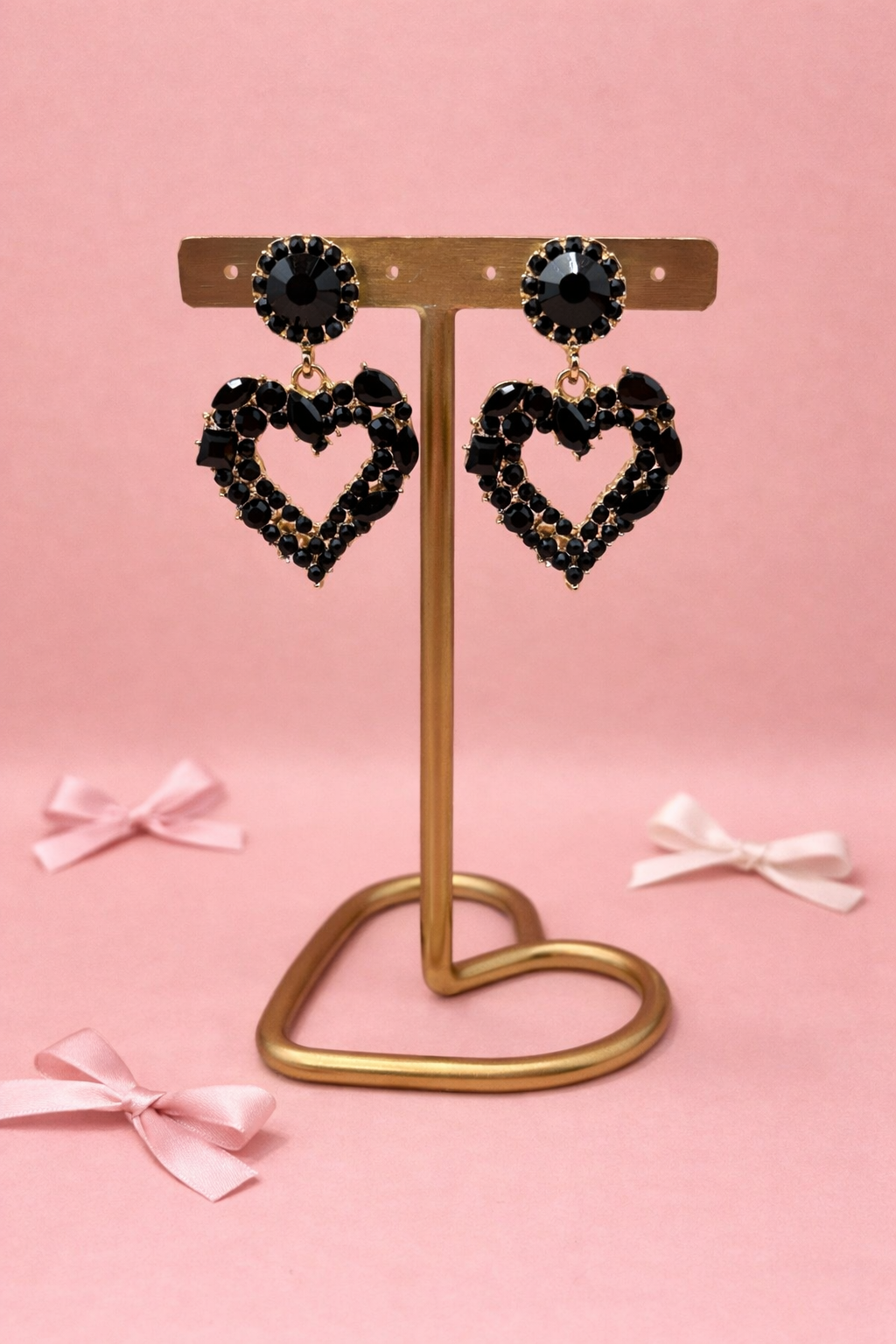 Oorbellen tiny hearts - Zwart