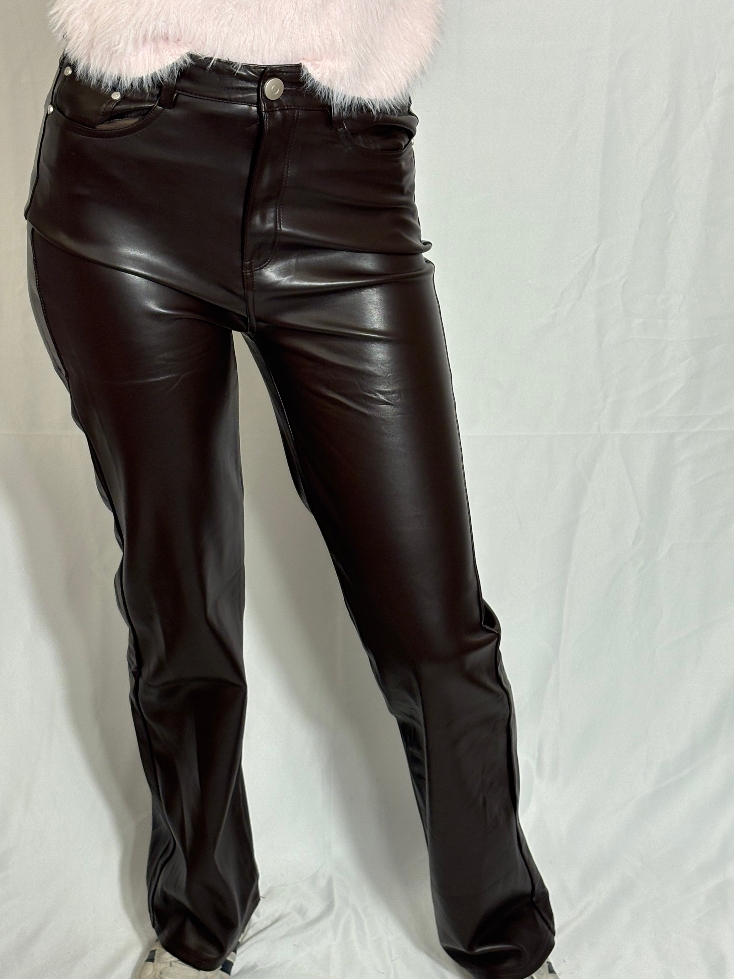 Nika Leather look broek - Bruin