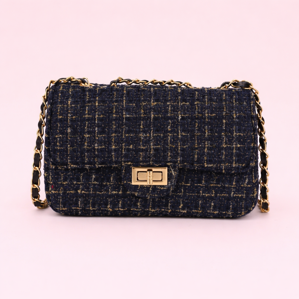 Tweed Glam Shoulderbag-Blauw