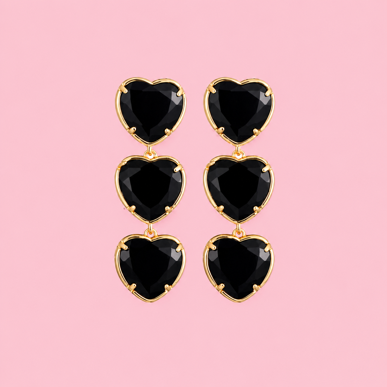 Oorbellen triple heart - Zwart
