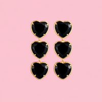 Oorbellen triple heart - Zwart