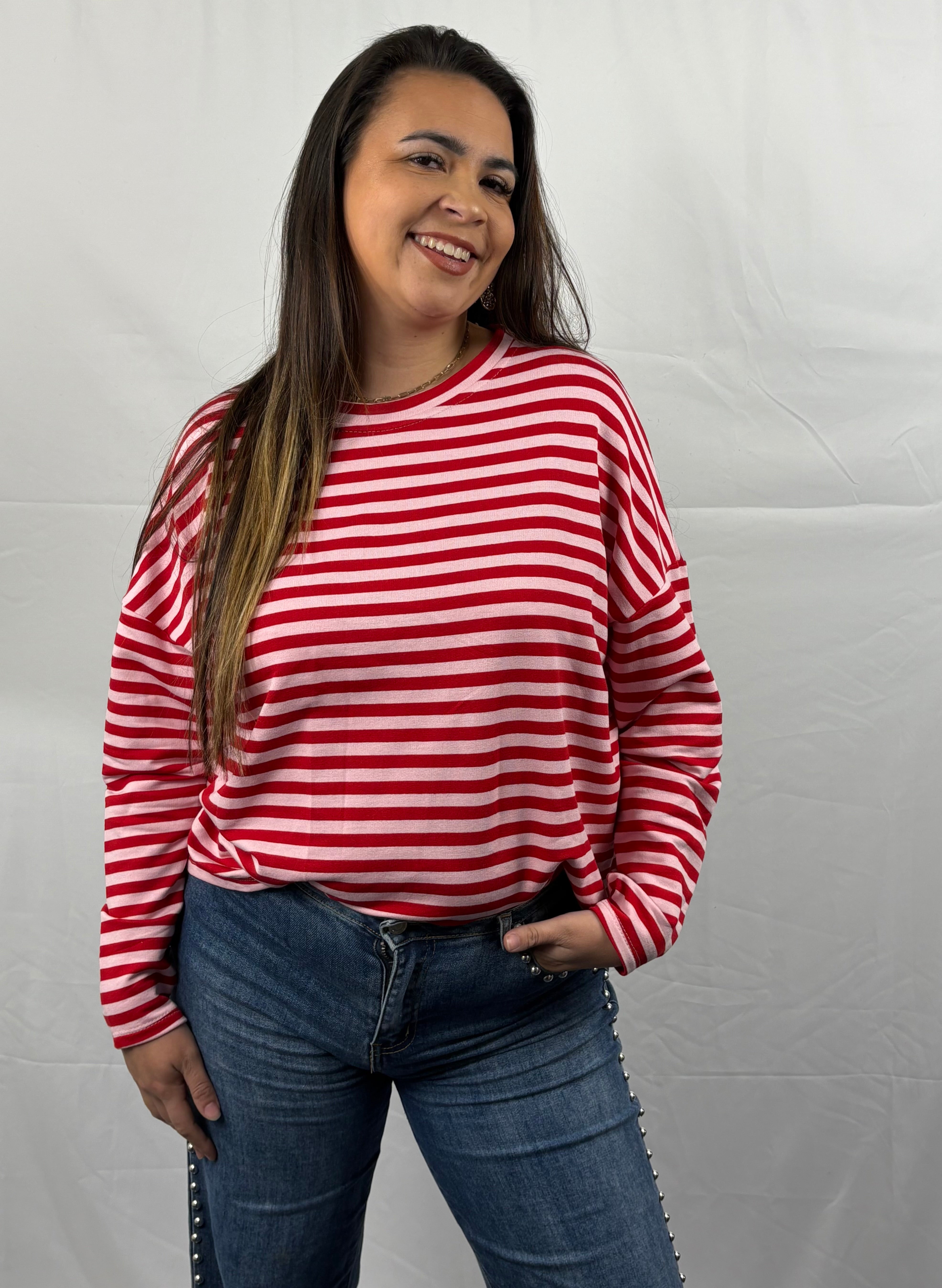 Happy stripes T-shirt - Rood