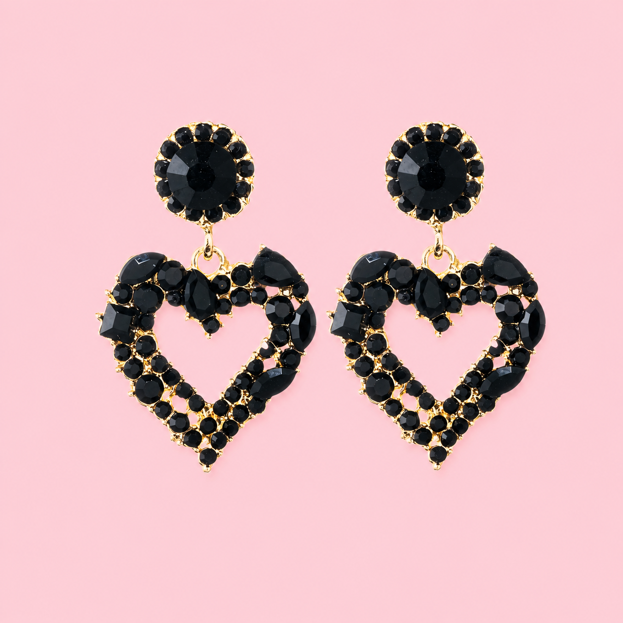 Oorbellen tiny hearts - Zwart