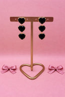 Oorbellen triple heart - Zwart
