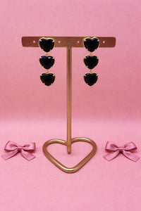 Oorbellen triple heart - Zwart