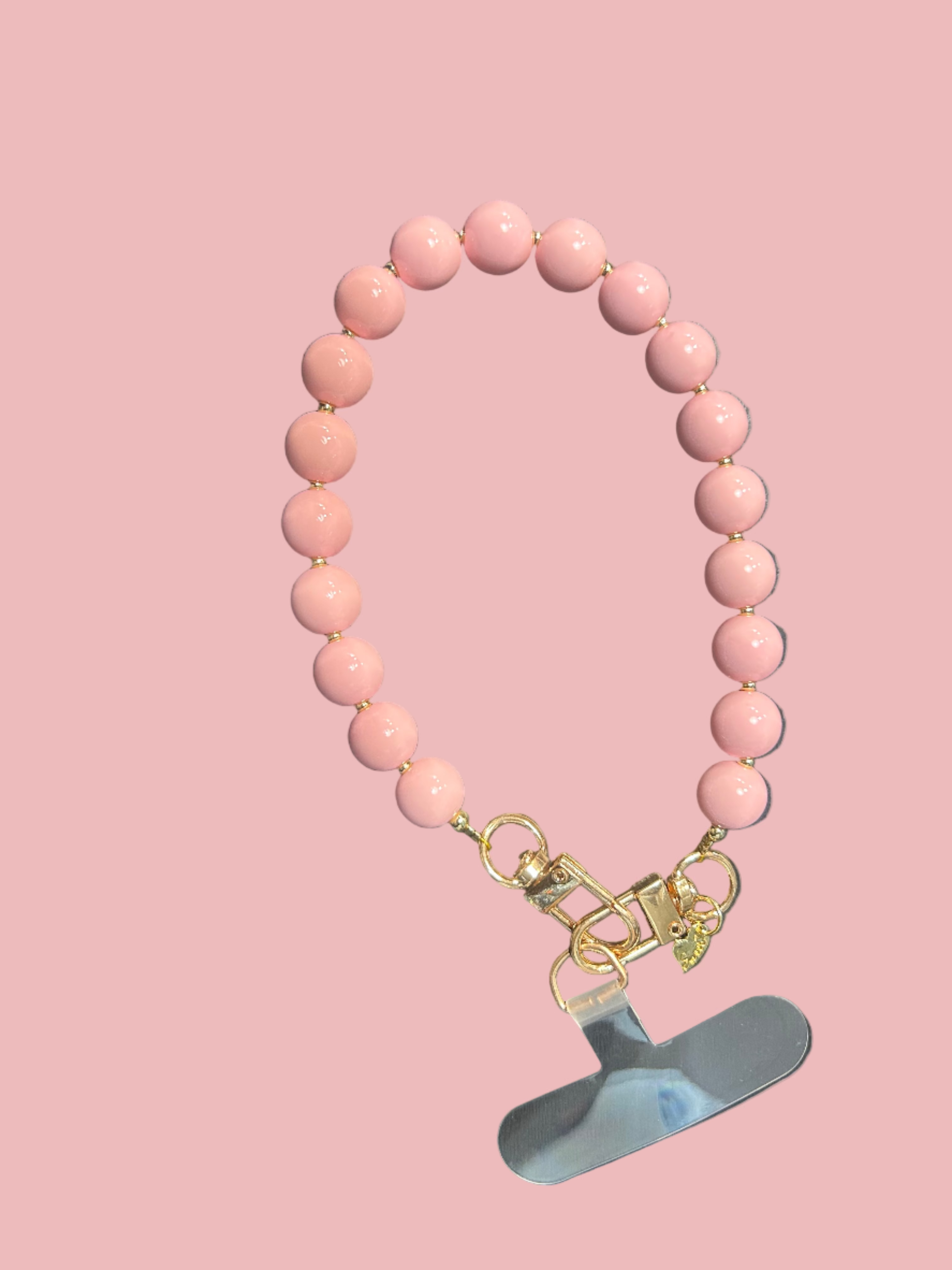 Telefoonkoord kralen licht roze