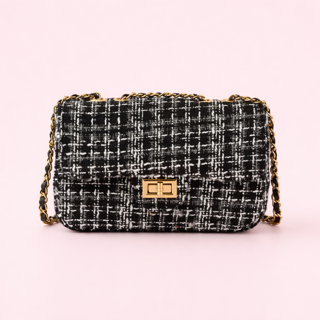 Tweed Glam Shoulderbag- zwart/wit