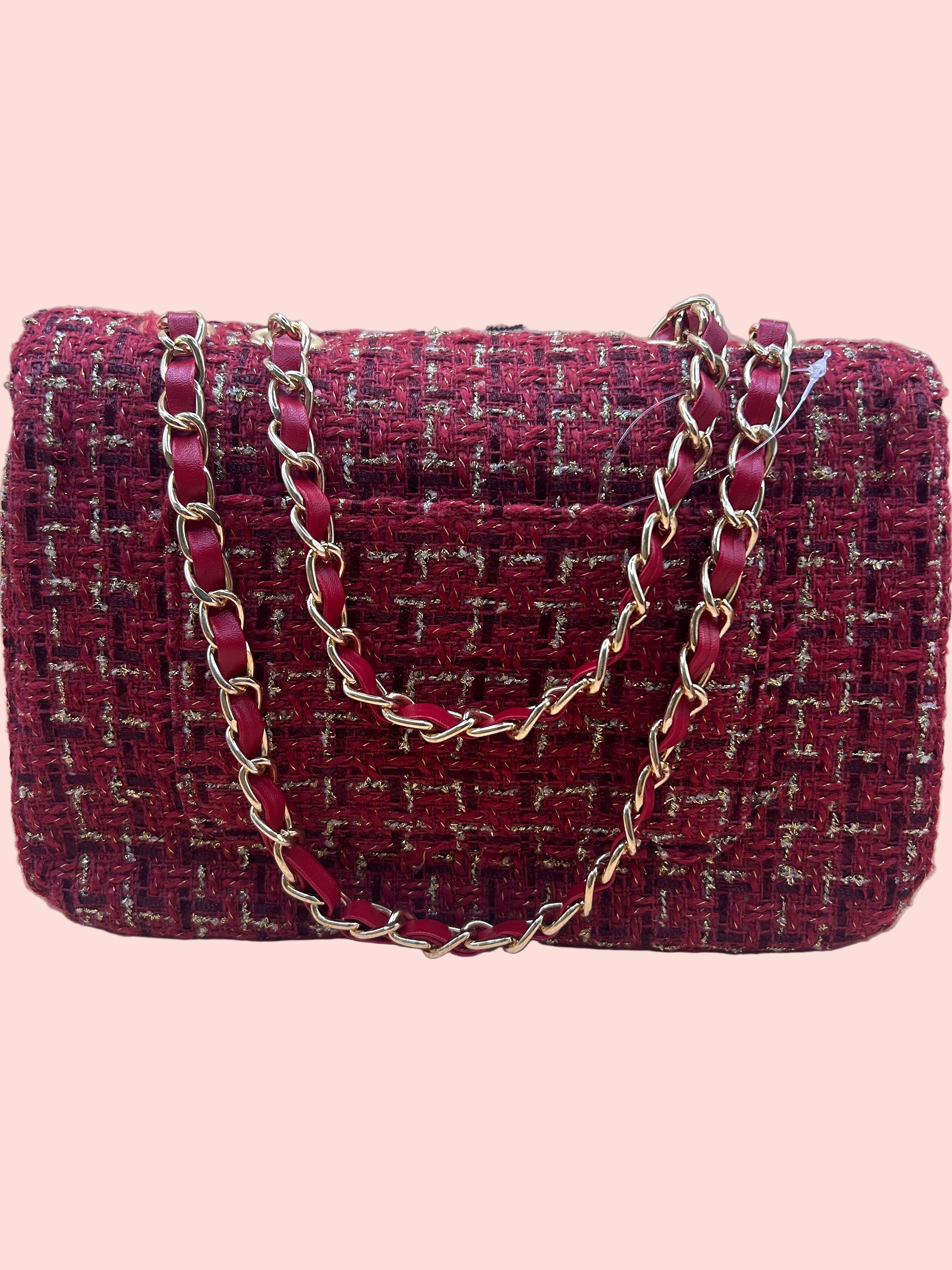 Tweed Glam Schoulderbag-bordeaux rood