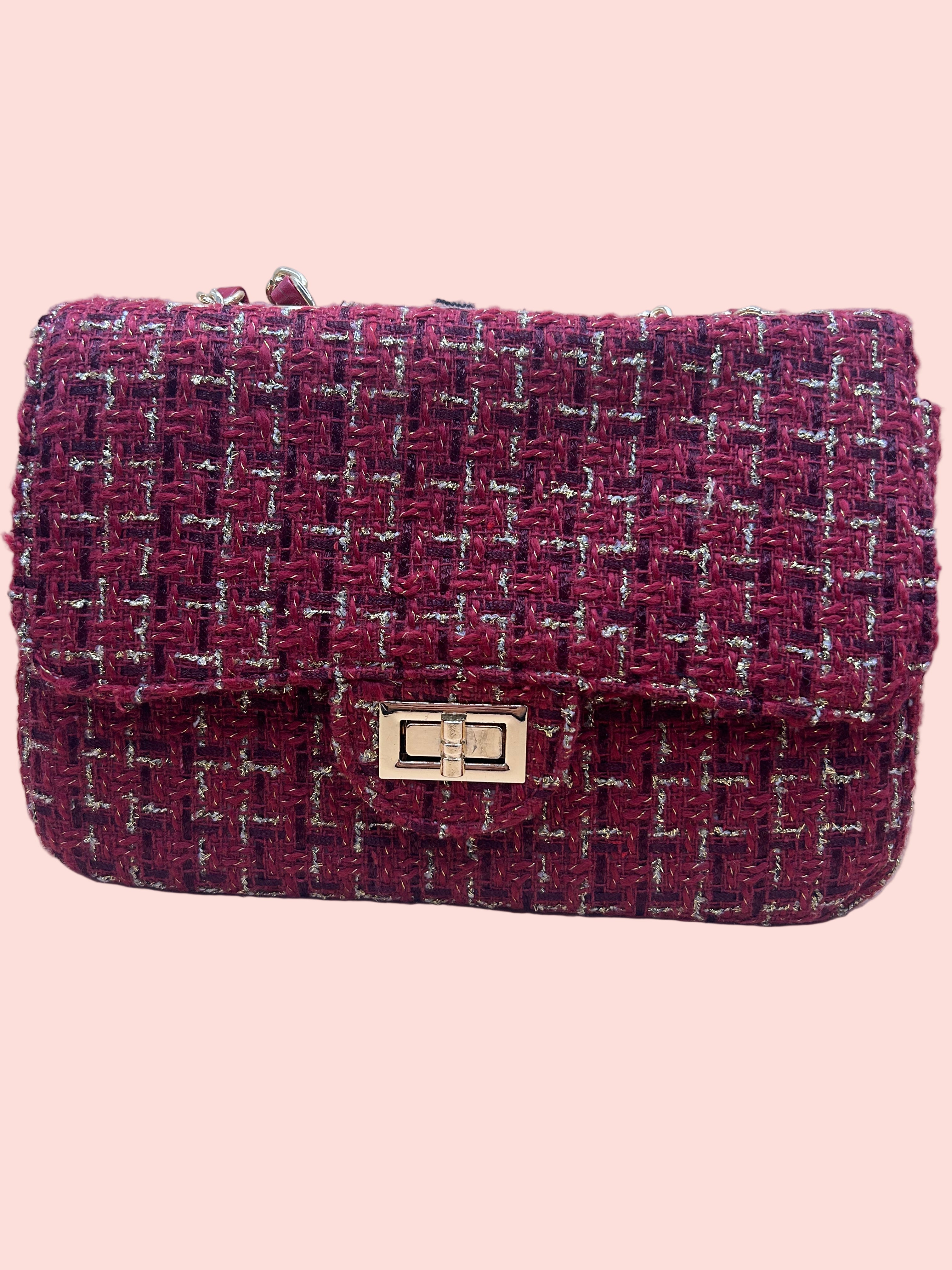 Tweed Glam Schoulderbag-bordeaux rood