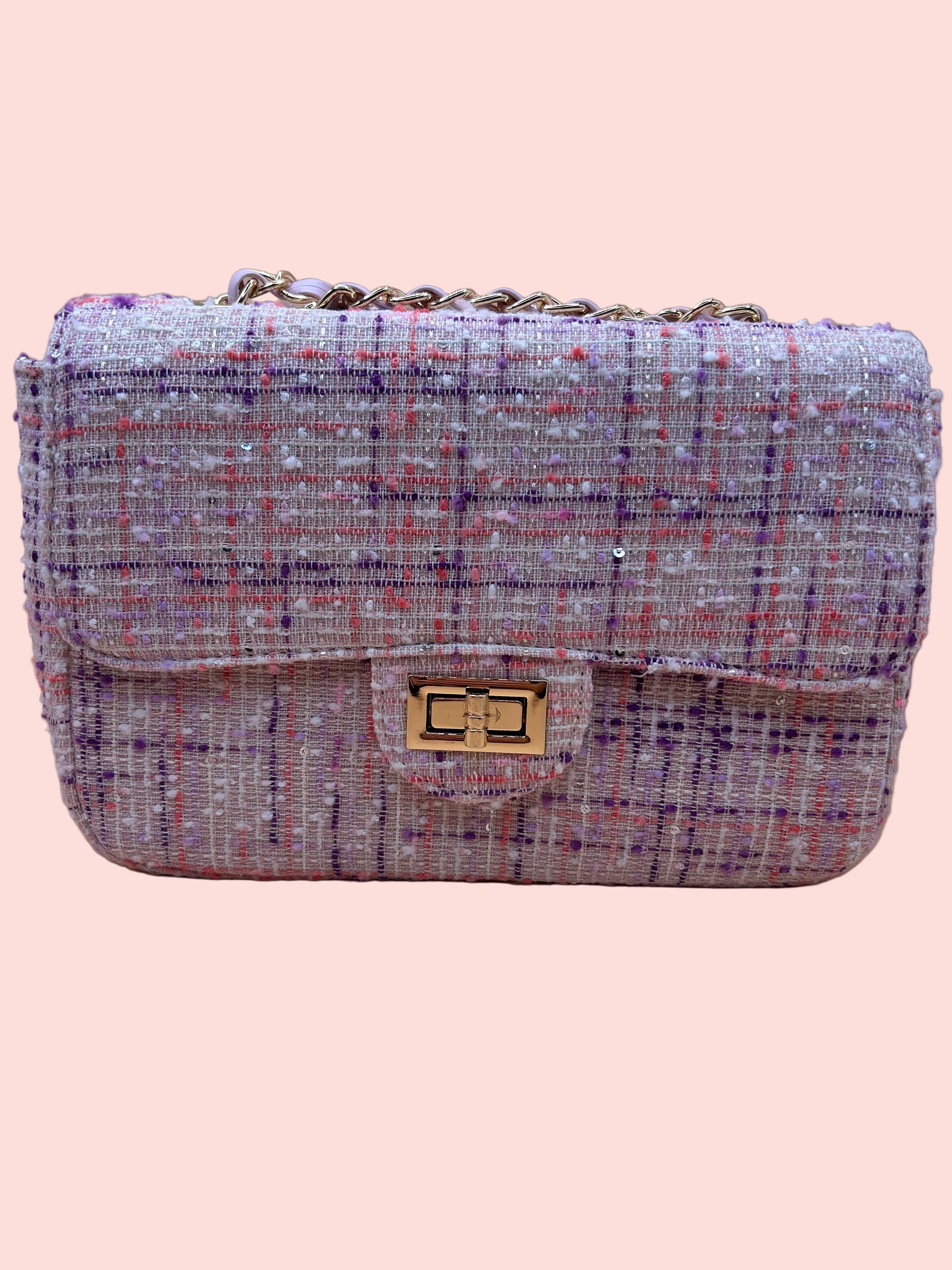 Tweed Glam Shoulderbag- Roze